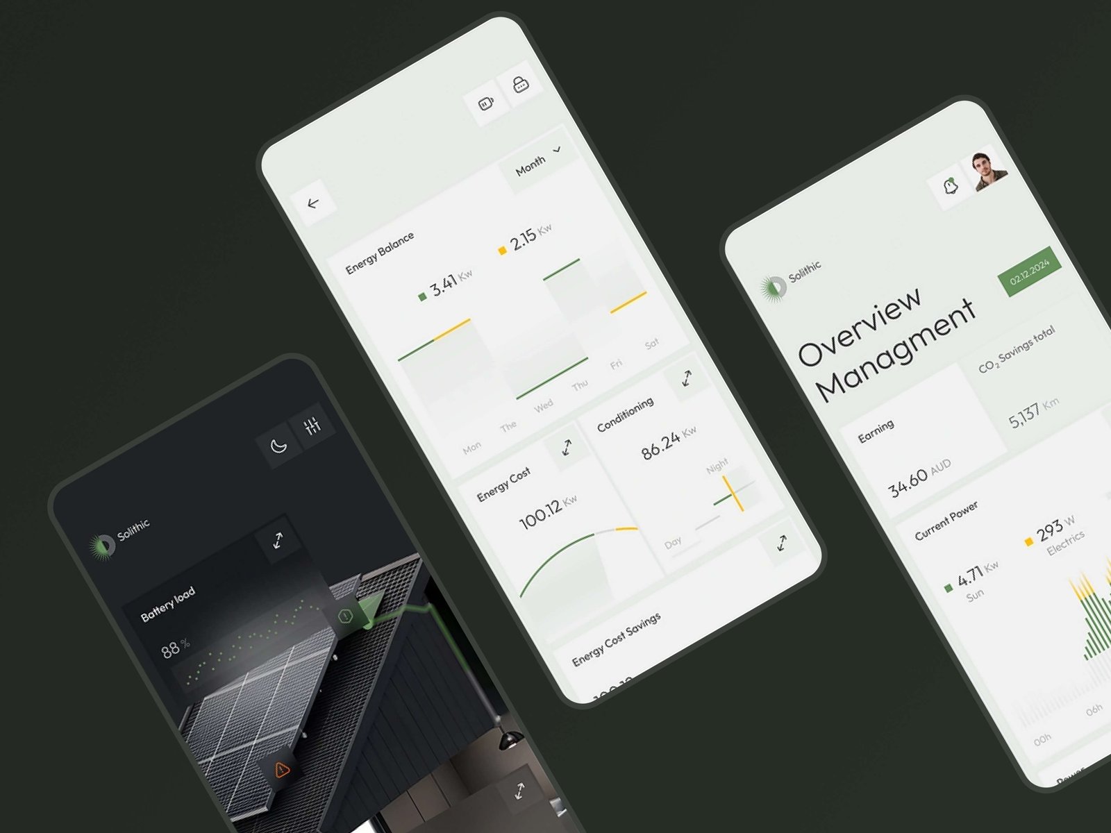 solar panel app screens and dashboard
